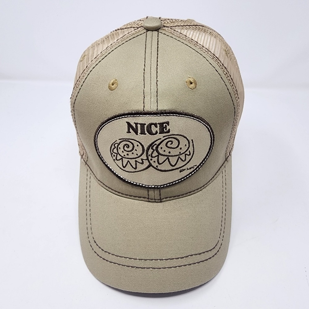 Sexy Slang Trucker Hat OS Nice Cinnamon Roll Graphic Mesh Snapback Tan Brown